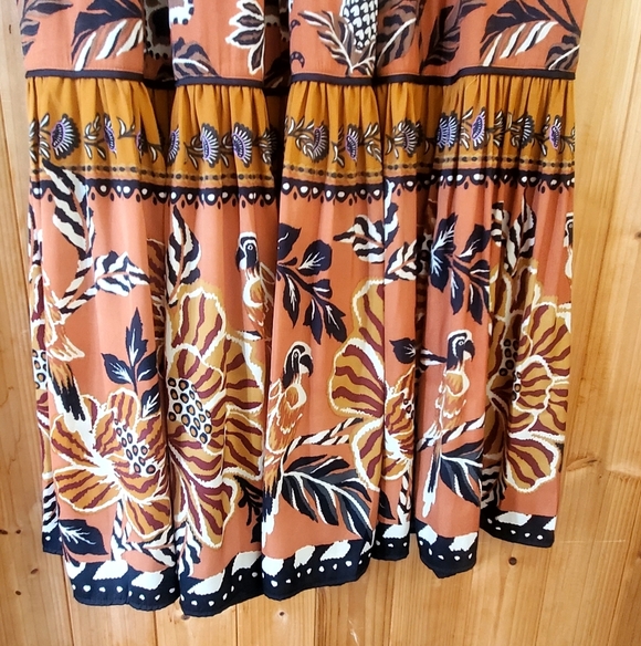 Rachel Zoe Boho Salmon & Black Botanical Print Maxi Skirt Size Small - Picture 9 of 10